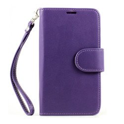 Samsung Galaxy Note 4 Premium Flip Leather Wallet Case w Stand and Strap (Purple)